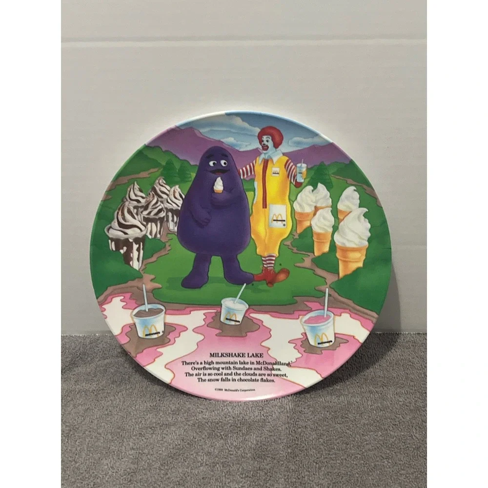 Vintage 1989 McDonalds Milkshake Lake Plate Ronald McDonald Grimace Melamine9.5